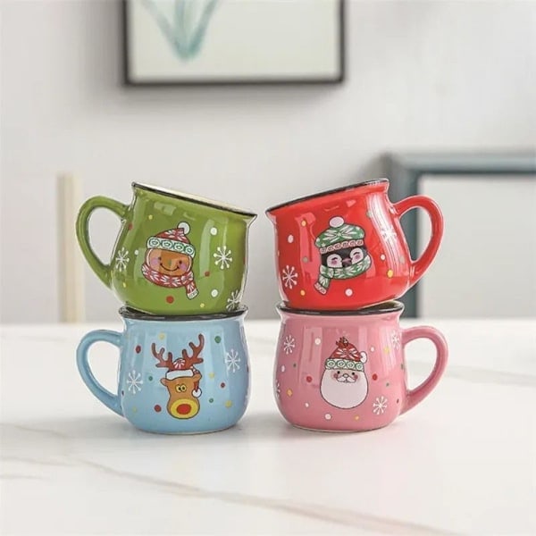 Julkeramisk Mugg, Jul Keramisk Drickmugg 150ml Festlig Design för Varma Drycker, Te, Kaffe, Varm Choklad, Grön Björnunge Stil