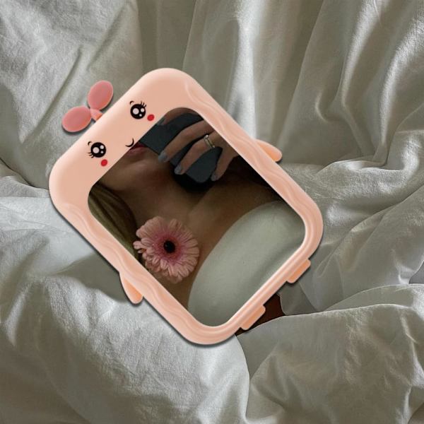 Græs Desktop Spejl til Piger Bærbar Sød Makeup Bord Spejl med Stativ Rejse Skønhed Kosmetik Spejl Græs Styling til Bordplade Badeværelse Brusebad