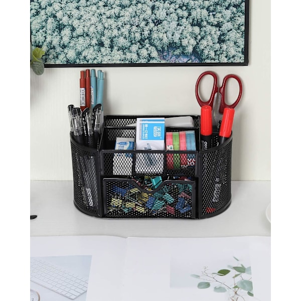 Kontor Mesh Skrivebordsarrangør Alsidig Papirvarer Opbevaring Desktop Organiser Pen Holder med Skuffe Black