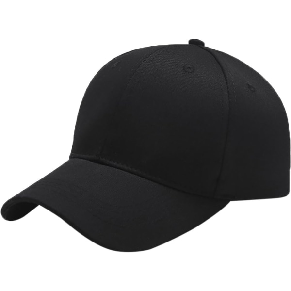 Cap Casual unisex 6 panel justerbar bomull vanlig sportsolhatt Black One Size