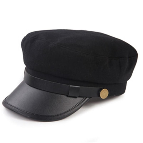 Dammössa Pu Läder Platt Topp Hatt Höst Vinter Bailey Hat Bomull Andas And Tongue Octagonal Hat1st-svart