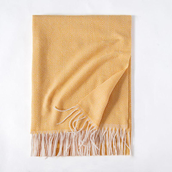 Ensfarget Bølge Lett Stripet Nytt Skjerf Dame Vinter Frisk Søt Macaron Monokrom Mellomlang Light yellow 70*180cm
