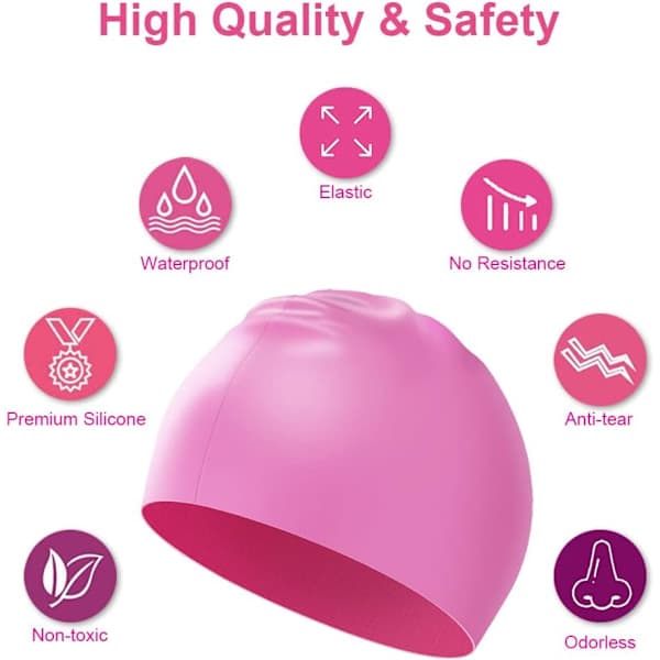 Badehette for menn og kvinner, badehette for voksne, komfortabel passform, vanntett badehette, unisex silikonbadehette Pink