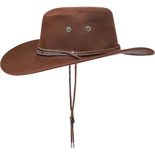 Cowboyhatt Western Solhatt Faux Filt Läder Mocka Maskeradfest Kostym Outfit Resor Utomhus Solskydd För Herrar Dam Dark brown