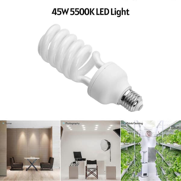Docooler Spiralformet fluorescerende pære 45W 5500K dagslys E27 fatning energibesparende til studiofotografering video TW 120V