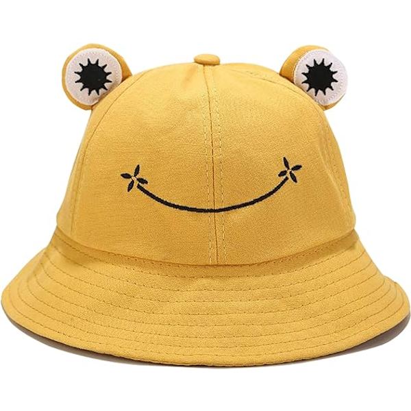 Groda Bucket Hat Söt Bomull Bucket Solhatt Bred Brätte Fiskarehatt för Vuxna Kvinnor Flickor A3 Frog Yellow