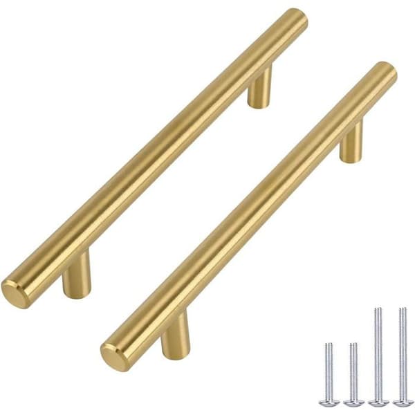 Sæt med 10 guld-møbelgreb, messing-møbelgreb, guldgreb - LS201GD160, børstet messing, greb i rustfrit stål, 160 mm hulafstand