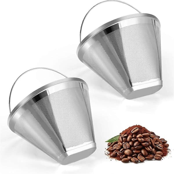 Kaffefilter i rustfrit stål, velegnet til udskiftning af kaffefilter, 4-kegle permanent kaffefilter 2 stk