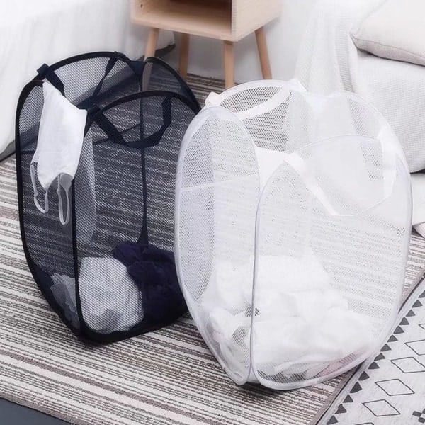 75L Deluxe Stark Mesh Pop-up Tvättkorg med Sidoficka för Tvättstuga, Badrum, Barnrum, Studentboende eller Resor Vit 36x36x60cm
