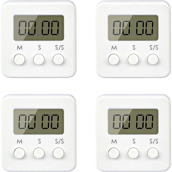 Digitaalinen ajastin, 4 kpl minikokoisia sekuntikelloja kovalla hälytyksellä, lähtölaskenta 99.59 asti ja LCD-näyttö lyhytaikaiseen ajastukseen keittiöihin, toimistoihin, urheiluun White