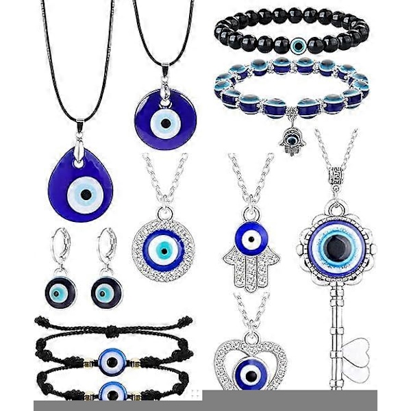 11 stk. Ondt Øje Halskæde Vedhæng til Kvinder Mænd Lædertov Ondt Øje Øreringe Beskyttelse Armbånd Smykker Sæt Ondt Øje Charms