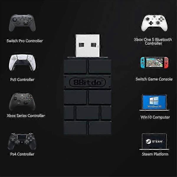 8BitDo Trådløs Bluetooth USB-mottakeradapter Kompatibel med Windows, Mac, Raspberry Pi og Nintendo Switch