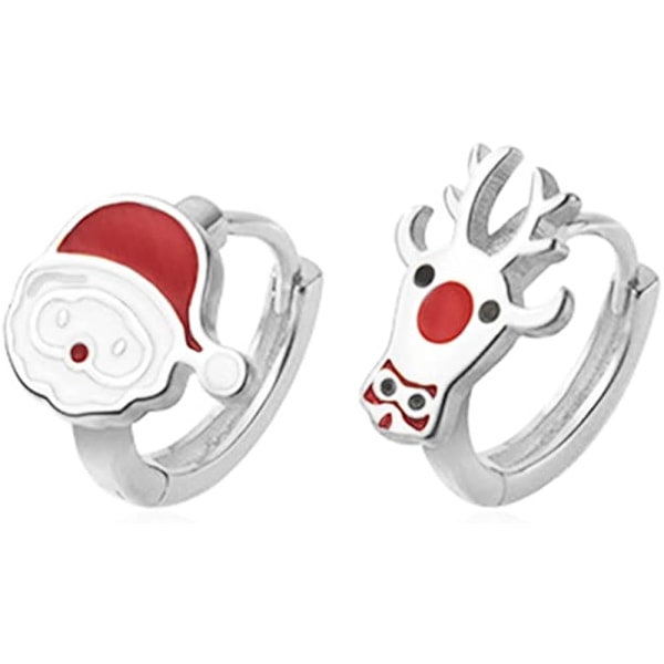 Santa Claus and Reindeer Small Sleeper Hoop Earrings Fashion Deer Round Huggie Hoops Earring Holiday Xmas Christmas Jewelry Gifts for Women