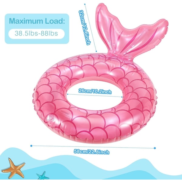 Oppustelig Svømme Ring, Svømme Tube Sød Pool Flyde Tube Dekorationer Svømme Rør Udendørs Pool Strand Vand Flydere Party Tilbehør Børn Flydere Rose Gold 58 cm / 22.8 inch