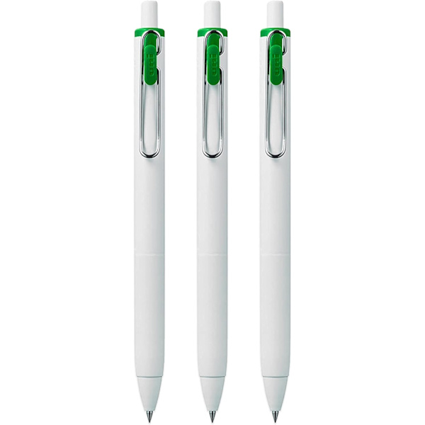 uni-ball UMN-S-05 Retractable Gel Ink Rollerball-pennor - 0,5 mm spets - Vitt hölje - Grönt bläck - 3-pack
