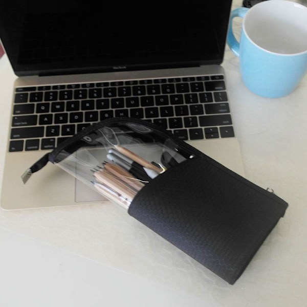 1 stk Sort Rejsemakeupbørsteholder, Blyant Pen Etui Organizer Taske Kosmetik Lynlås Pung Bærbar Vandafvisende Støvfri