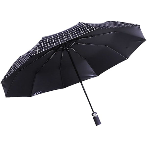Unisex automatisk foldeparaply, solbeskyttelse, vandtæt, vindtæt paraply, paraplystof/ribber/mellemstangsmateriale, slagfast stof/fiber/legering black