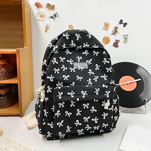 Söt Ryggsäck Estetisk Skolryggsäck - Kawaii Skolväska Blommig Preppy Ryggsäck för Skolflickor Skolväska
