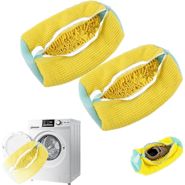 2024 Tvättnät för bomullsskor Tvättmaskin Nät Fluffiga fibrer Tar enkelt bort smuts Anti-deformation -GSLA ZD L Yellow 2pcs