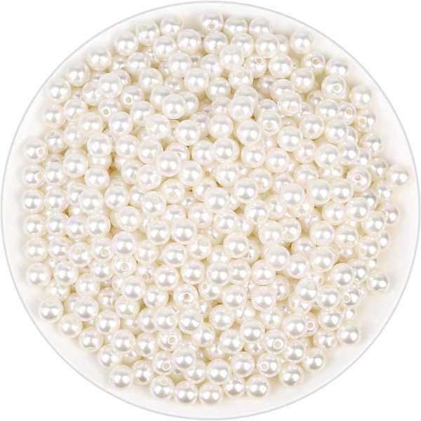 Til håndværk, elfenbensfarvede imiterede perler, små syede perler med huller, kan bruges til at lave armbånd, halskæder, hår, håndværk, dekorationer og vaser 8 mm