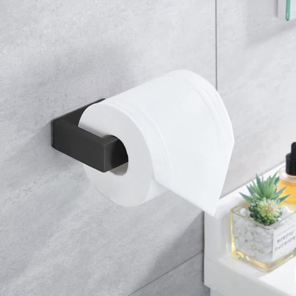 Borefri toiletpapirholder i sort 304 rustfrit stål, selvklæbende toiletpapirholder til badeværelset (sort,