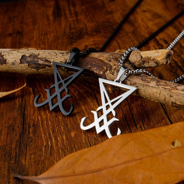 Sigillring i rostfritt stål, gotisk häxa, Lucifer-emblem, satanistisk kyrka black