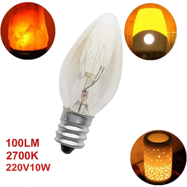 6 Stk. Pære E12 Glødelampe 220v 10w C7 Spids Boble E12 Lille Skrue Saltlampe, Natlampe Med Pære Til Saltlampe, Glødelampe Tu