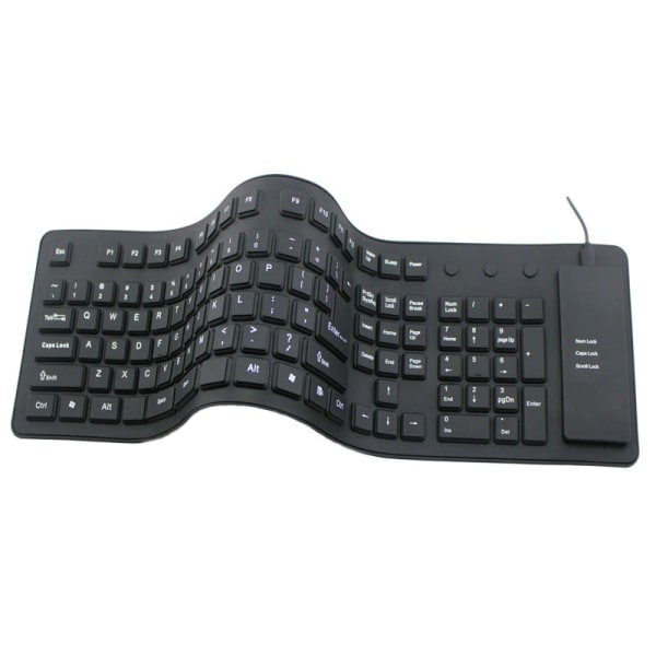 Tangentbord med 108 tangenter USB silikon flexibelt vikbart tangentbord vattentätt och dammtätt black