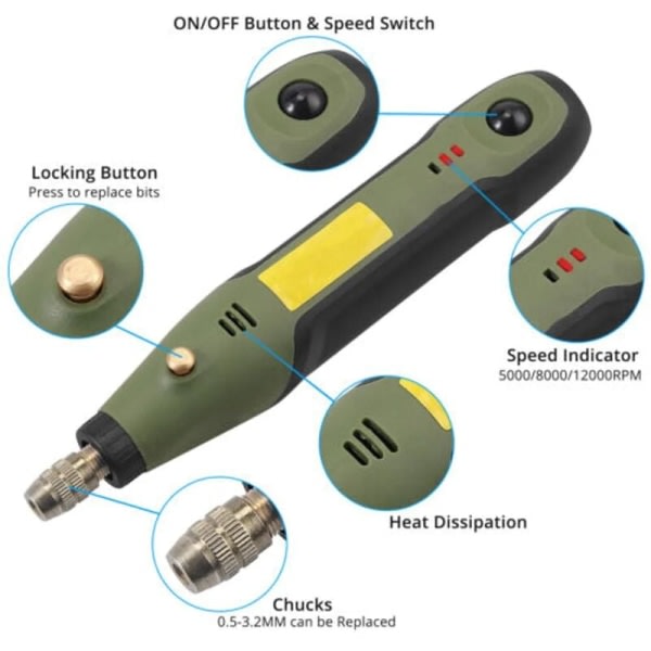 NY 34-delad mini Dremel multiverktyg USB-batteri 12W för multifunktionellt roterande verktyg