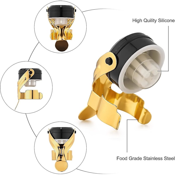 Champagne-stopper, 2 stk. Rustfritt Stål Champagne-flaskeplugg Tetning for Cava Prosecco Musserende Vin-stopper Gold