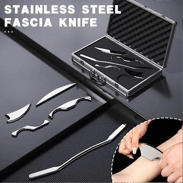 1/5 stk Muskelskraber IASTM Værktøjssæt, Gua Sha Rustfrit Stål Fascial Release Værktøj Dyb Blød Vævs Massage Værktøjssæt til Muskelømhed Lindring Shark Knife