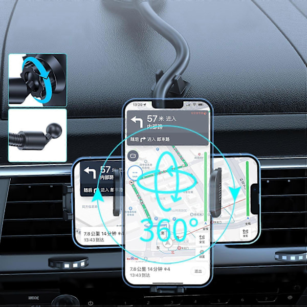 Universell biltelefonholder 360 graders vindusfeste med sugekopp, supersterk sugekoppholder, multifunksjonell sterk sugekopp telefonklips for dashbord og vindu Short black