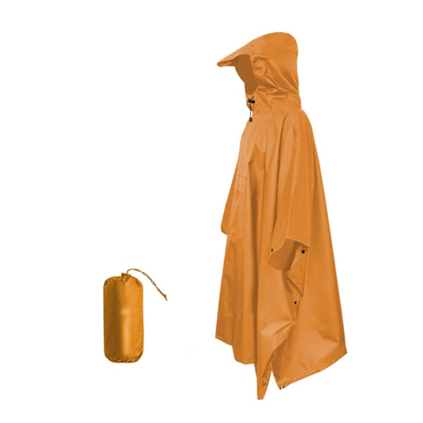 Regnponcho för vuxna, unisex, med förvaringsväska, fickdesign, justerbar dragsko i huvan, lättviktig, vattentät regnrock Orange