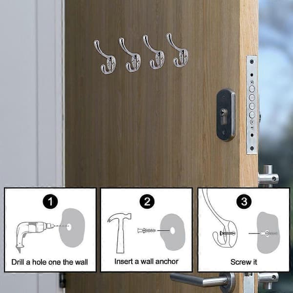 Krokar **4-PACK** Rock Vägg Dörr Klänning Badrum Klädhängare +Fästen Polished Chrome