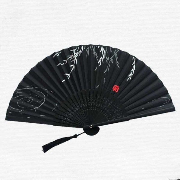 Silkefan med kvast - Assorterede farver Black Bamboo