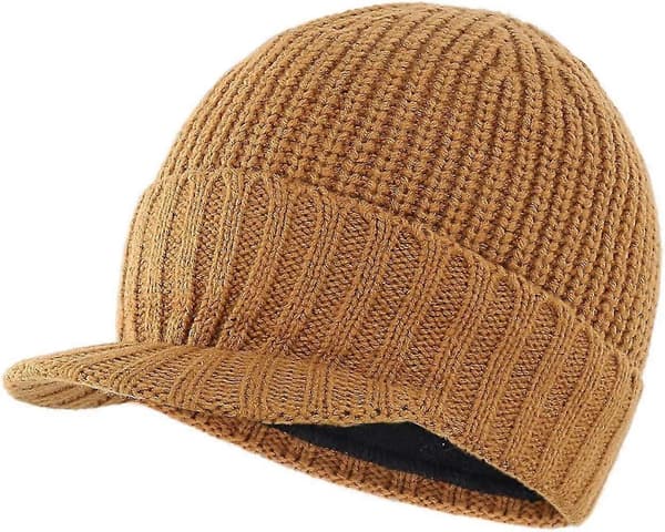 Hatt med skärm för män, vinter, stickad, tjock, utomhus Camel One Size