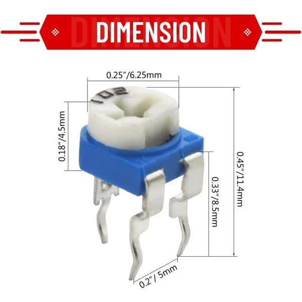 Sæt med 100 6 mm potentiometre, topjustering, variabel modstand 500Ω til 1MΩ, elektroniske komponenter