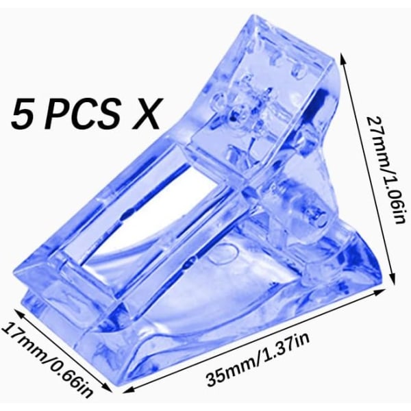 5 kpl Polygel-kynsipidikkeet, kynsipidikkeet nopean geelin rakentamiseen, läpinäkyvät kynsipidikkeet, kynsikoristetyökalun pidike Blue