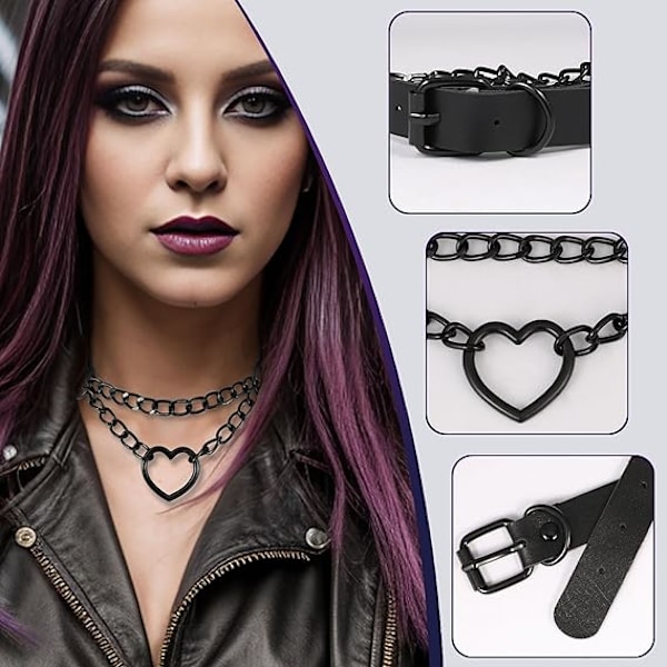 Punk Goth PU Läder Choker Halsband med Hjärthänge Berlocker Choker för Kvinnor Män G