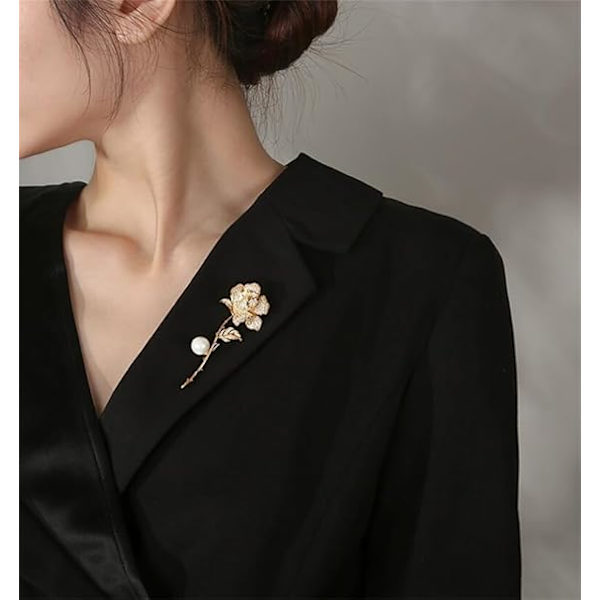 Rhinestone Pärlros Brosch Nål Ros Blomma Lapel Nål Guld Kristall Blomma Lapel Brosch Ros Corsage Nål