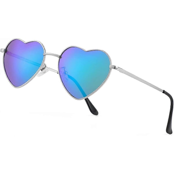SDIGV Polariserte Hjerte Solbriller for Kvinner Mote Nydelig Stil Metallramme UV400 Beskyttelse Linse Silver Green Mirror