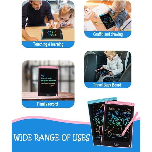 2 farverige 8,5 tommer LCD-skriveplader - Genanvendelige til børn 2-7 år - Pædagogisk jule-/fødselsdagsgave