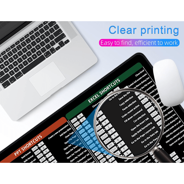 Stor Spillmusmatte, Lang XXL Musmatte, Kontor-Snarveismatte, Utvidet Datamusmatte/Skrivebordsmatte med Sydd Kant for Spillere, Kontor, Hjem Office Shortcuts B 800x300mm