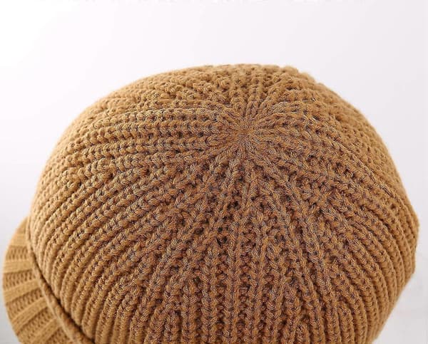 Mænds Vinter Strikket Visir Hat Udendørs Tyk Spids Beanie Hat Camel One Size