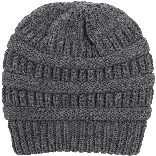 Varm stickad vintermössa med satin-foder, kabelstickad beanie, tjock slouchy skull cap för kvinnor (Grå)