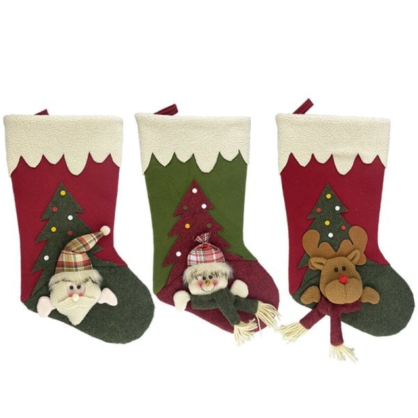 3 stycken julstrumpor väska Jultomte Snögubbe Älg Presentpåse Julafton Godisstrumpor Barn Julklappar