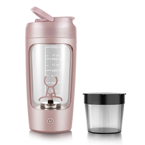 Helautomatisk Blandningskopp Portabel Protein Pulver Skakflaska Elektrisk Protein Shaker Flaska Pink with Powder Box
