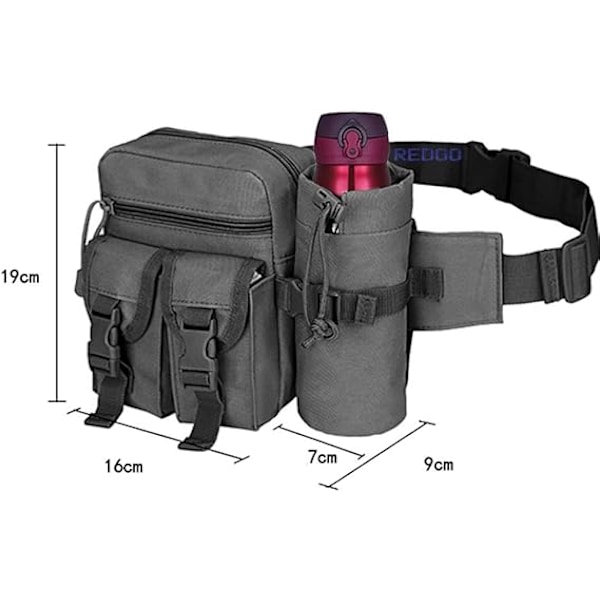Taktisk Midjeväska med Vattenflaskhållare, Vattentät Midjeväska Militär Utility Canvas Fanny Pack Bumbag för Jogging Vandring Promenad Cykling