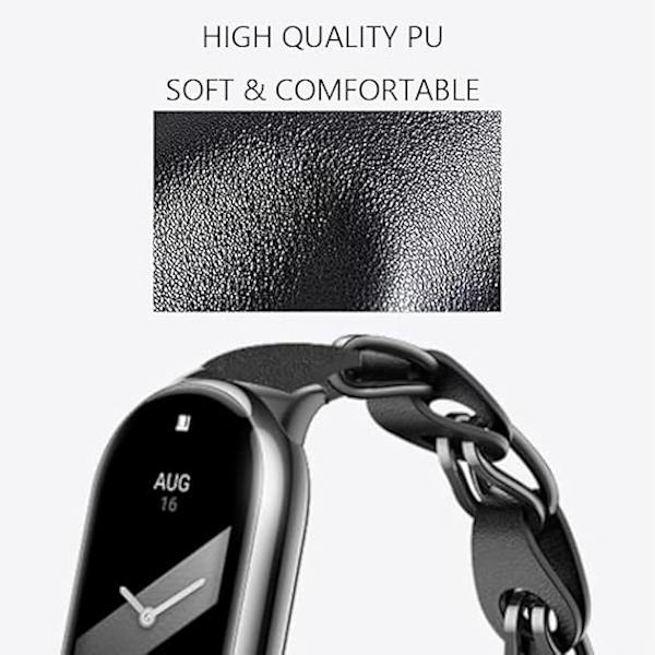 Kompatibel med Xiaomi Mi Band 8 Armbånd, Udskiftningsrem med Åbent Design i Rustfrit Stål Ring Læderkæde Bælte Bælte Åndbart Elegant Armbånd til Damer White Silver