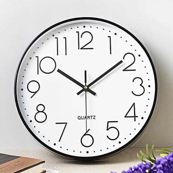12 tum tyst väggklocka utan tickande 30 cm modern kvarts svepande batteridriven väggklocka för hem vardagsrum sovrum kontor kök skola Black-white